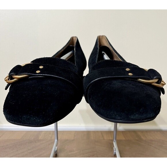 Tory Burch MARSDEN Black Suede Belted Gold Logo Flats Smoking Slipper Shoe 9M - Picture 4 of 9
